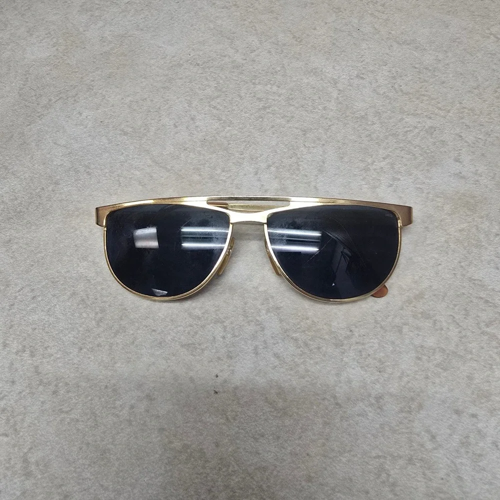 Vintage Gold Aviator Sunglasses Double Bridge Dark‎ Lens Taiwan ROC FS Retro